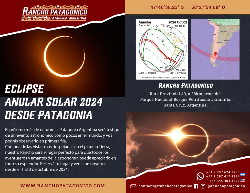 Eclipse Anular Octubre 2024 Rancho Patagonico Patagonia Argentina Santa Cruz Chubut Tierra del Fuego Turismo El Piramide Jaramillo Bosque Petrificado Desierto Jurasico Dinosaurios Ruta Tiempo Motos Off Road Experiencia Estancia Campo